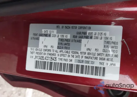 2012 Mazda Mazda5 Sport from USA, damaged, VIN JM1CW2BL4C0135405